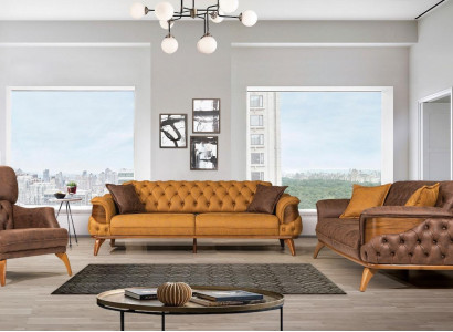 Chesterfield Seating group luxury sofa set three-seater armchair 3-piece